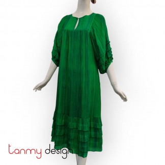 "A long pleated dress with a pleated hem-MULAN Silk Stripe dress